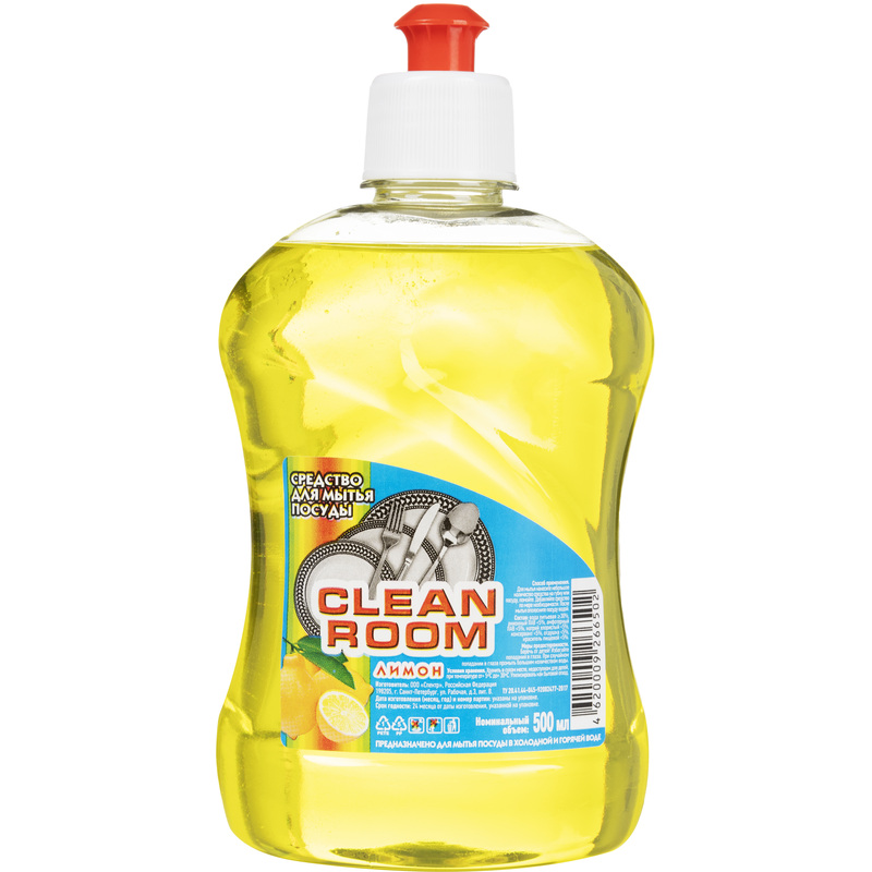 Изображение товара Средство для мытья посуды Clean Room Лимон жидкость 0.5 л с дозатором
