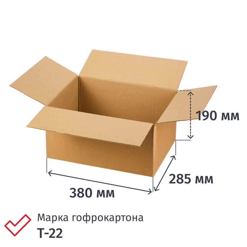 Изображение товара Гофрокороб 380х285х190 мм Т-22 профиль В бурый (20 штук в упаковке)