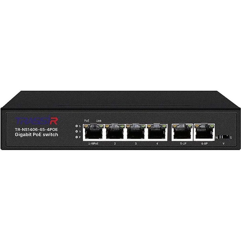 Изображение товара Коммутатор TRASSIR TR-NS1406-65-4POE 6 портов с PoE и стойкой