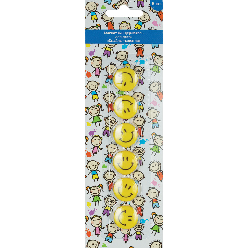 Изображение товара Магнитный держатель для досок Attache желтый смайл 20 мм 6 штук в упаковке