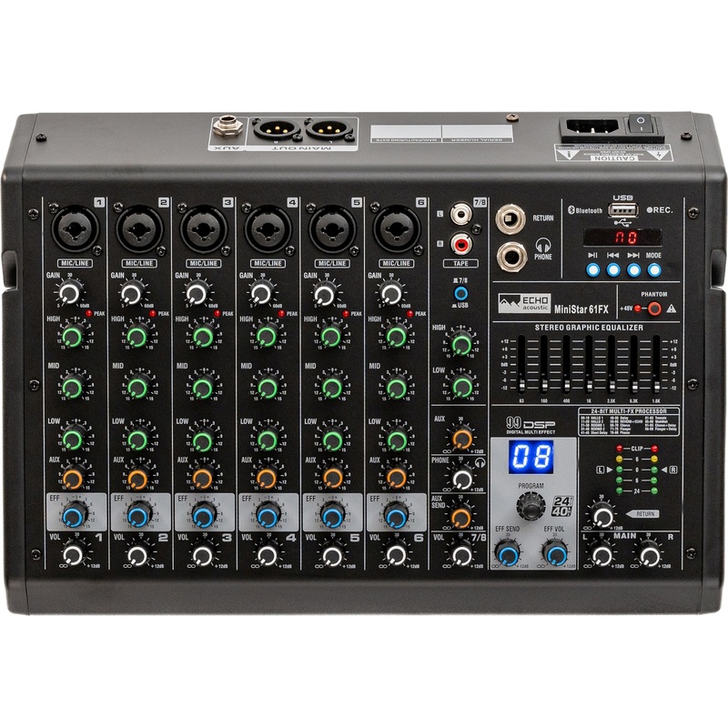 Изображение товара Микшерный пульт Echo Acoustic MiniStar 61FX с Bluetooth и эффектами
