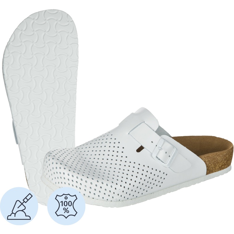 Изображение товара Мужские сабо Leon MED4700 из натуральной кожи белые размер 46 для медицины и холеры