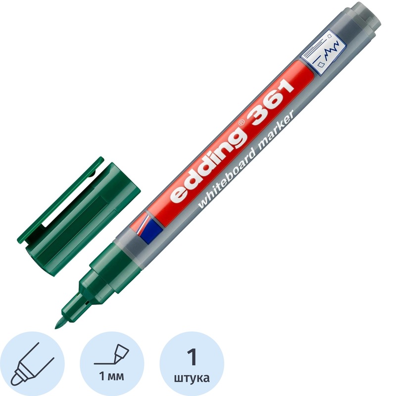 Изображение товара Маркер для белых досок Edding 361/4 зеленый 1 мм круглый наконечник