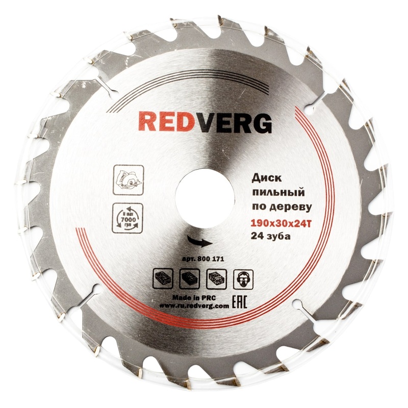 Изображение товара Диск пильный по дереву Redverg 190x1.6 мм с 24 зубьями