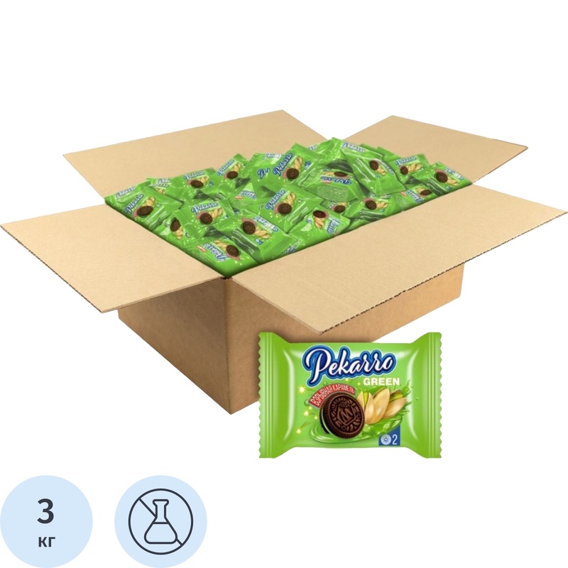 Изображение товара Печенье сахарное Pekarro Green с какао фисташковой начинкой и карамелью 3 кг