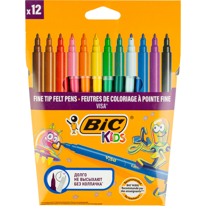 Изображение товара Фломастеры Bic Visa 12 цветов с вентилируемыми колпачками для детей от 3 лет