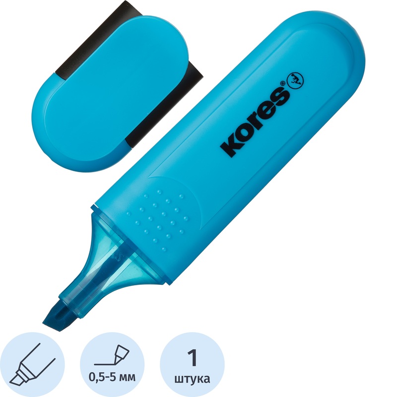 Изображение товара Текстовыделитель Kores Bright Liner Plus синий 0.5-5 мм мягкий скошенный наконечник