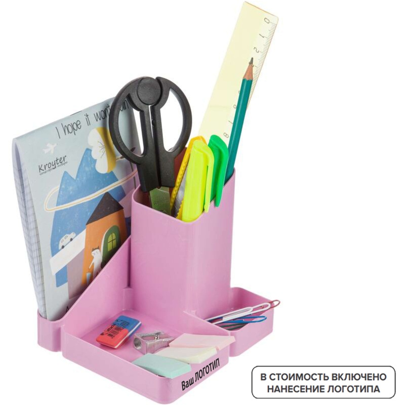 Изображение товара Подставка-органайзер Attache Акварель розовая 4 отделения для офиса и подарков