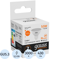 Лампа светодиодная Gauss 5.5 Вт GU5.3 MR 3000 К 430 Лм матовая (13516)