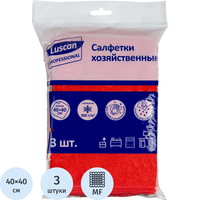 Салфетки хозяйственные Luscan Professional микрофибра 40х40 300 г/кв.м   красные (3 штуки в упаковке)