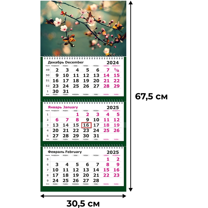 Календарь настенный 3-х блочный 2025 год Цветущая ветка (30.5х67.5 см) – купить по выгодной цене в интернет-магазине | 2062056