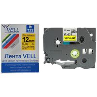 Картридж Vell VL-631 для принтера этикеток Brother (12 мм x 8 м, цвет  ленты  желтый, шрифт черный)