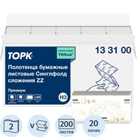 Полотенца бумажные листовые Торк (Tork) НЗ V-сложения (ZZ) 2-слойные  белые 20 пачек по 200 листов (133100)