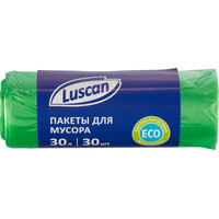 Мешки для мусора Luscan Bio 30 л зеленые (ПНД 10 мкм, 30 штук)