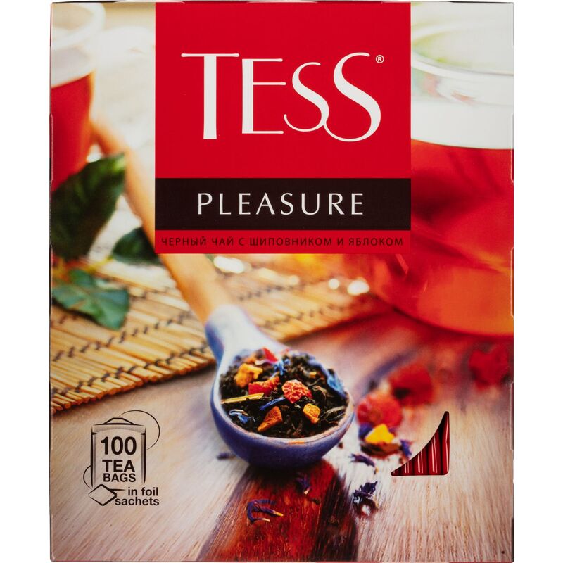 Чай черный Tess Pleasure 100 пакетиков (яблоко, шиповник) – купить по выгодной цене в интернет-магазине | 730056