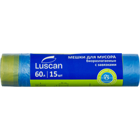 Мешки для мусора Luscan (Комус) 60 л с завязками синие (ПНД, 12 мкм)