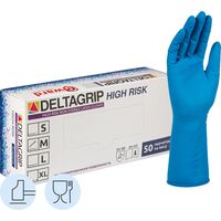 Перчатки КЩС DELTAGRIP High Risk латексные неопудренные удлиненные синие  (размер M, 50 штук/25 пар в упаковке)