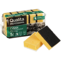 Губка для уборки Qualita Extra Strong поролон 10x6.9 см с абразивным  слоем (5 штук в упаковке)