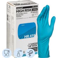 Перчатки медицинские смотровые Manual HR419 High Risk латексные  неопудренные удлиненные синие (размер XL, 50 штук/25 пар в упаковке)