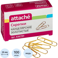 Скрепки канцелярские 28 мм Attache металлические медные (100 штук в  упаковке)