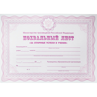 Похвальный лист За успехи в учебе МП РФ А4 250 г/кв.м синяя рамка (10  штук в упаковке)