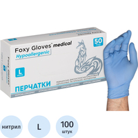 Перчатки медицинские смотровые нитриловые Foxy-Gloves нестерильные  неопудренные размер L (8-9) голубые (50 пар/100 штук в упаковке)