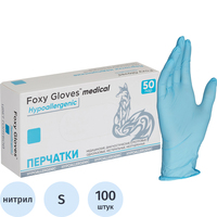 Перчатки медицинские смотровые нитриловые Foxy-Gloves нестерильные  неопудренные размер S (6.5-7) голубые (50 пар/100 штук в упаковке)