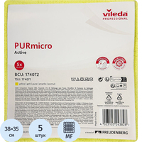 Салфетки хозяйственные Vileda Professional ПУРмикро Актив микрофибра  38x35 см  260 г/кв.м желтые (5 штук в упаковке)