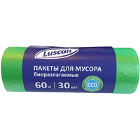 Мешки для мусора Luscan 60 л зеленые (ПНД 12 мкм, 30 штук)