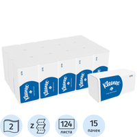 Полотенца бумажные листовые Kimberly Clark Z-сложение 2-слойные белые 15  пачек по 124 листов (6778)