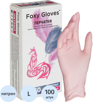 Перчатки одноразовые смотровые нитриловые Foxy-Gloves нестерильные  неопудренные размер L (8-9) розовые (50 пар/100 штук в упаковке)