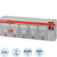 Лампа светодиодная Osram 7 Вт E14 R 6500 К 560 Лм матовая (5 штук в  упаковке, 4058075583993)