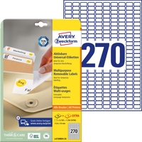 Этикетки самоклеящиеся удаляемые Avery Zweckform (L4730REV-25) 17,8х10  мм 270 штук на листе белые (25 листов в упаковке)