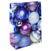 Пакет подарочный ламинированный новогодний Ассорти новогодних шаров  (32.7x26.4x8 см)
