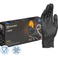 Перчатки одноразовые Mecrator Gogrip нитриловые неопудренные  особопрочные черные (размер M, 50 штук/25 пар в упаковке)