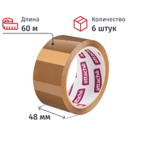 Клейкая лента упаковочная Attache 48 мм x 60 м 40 мкм коричневая (6 штук в упаковке)
