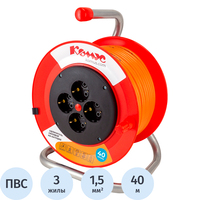 Удлинитель на катушке пластик Комус ПВС 3x1.5 кв.мм 40 м 16 А 3600 Вт   IP20 с заземлением 4 розетки