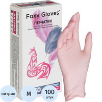Перчатки одноразовые смотровые нитриловые Foxy-Gloves нестерильные  неопудренные размер M (7-8) розовые (50 пар/100 штук в упаковке)