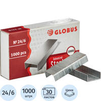 Скобы для степлера Globus №24/6 с цинковым покрытием (1000 штук в  упаковке)