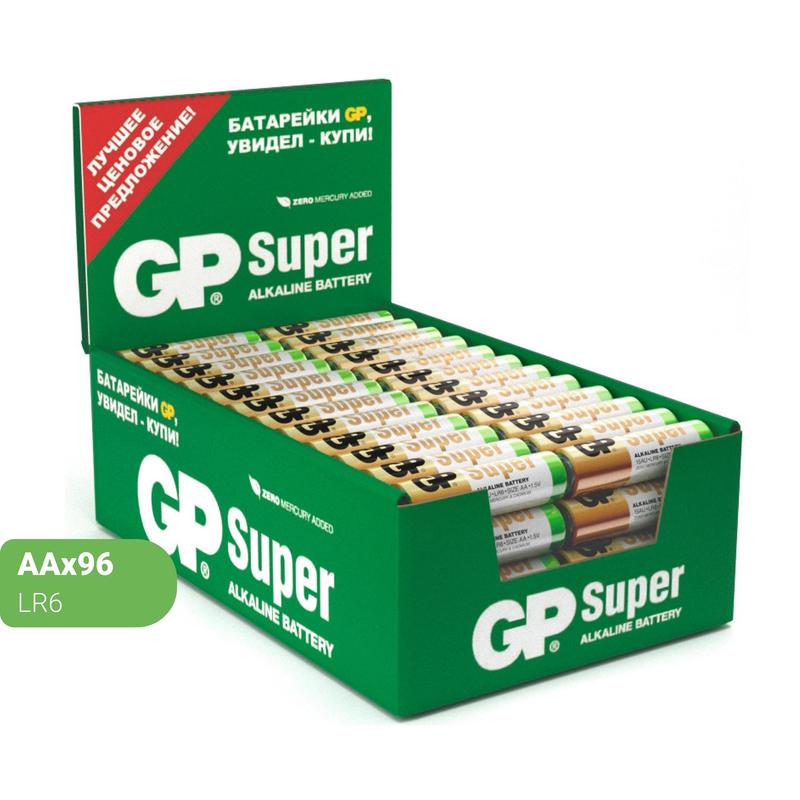 Батарейка AA пальчиковая GP Super (96 штук в упаковке) – выгодная цена – купить товар Батарейка AA пальчиковая GP Super (96 штук в упаковке) в интернет-магазине Комус