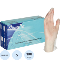 Перчатки медицинские смотровые виниловые Armilla нестерильные  неопудренные размер S (6.5) бесцветные (50 пар/100 штук в упаковке)