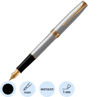 Ручка перьевая Parker Sonnet Stainless Steel GT цвет чернил черный, цвет  корпуса серебристый (артикул производителя 1931505)