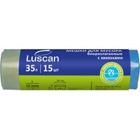 Мешки для мусора Luscan 35 л с завязками синие (ПНД 12 мкм, 15 штук)