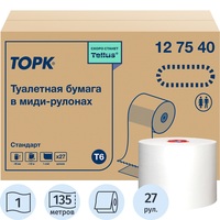 Бумага туалетная рулонная Торк (Tork) Mid-size Universal T6 1-слойная  белая 27  рулонов по 135 метров (127540)