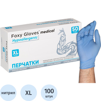 Перчатки медицинские смотровые нитриловые Foxy-Gloves нестерильные  неопудренные размер XL (9-10) голубые (50 пар/100 штук в упаковке)