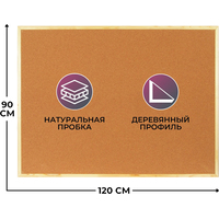 Доска пробковая 90х120 см Attache (Attache Economy) деревянная рама
