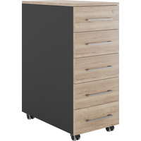 Тумба подкатная Kobor TМ5-40/60 black/natural (дуб натуральный/чёрный  муар, 400х600х985 мм, 5 ящиков)