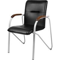 Конференц-кресло Easy Chair Samba Silver черный/орех (искусственная  кожа, металл серебристый)