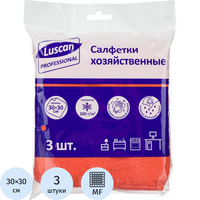 Салфетки хозяйственные Luscan Professional микрофибра 30х30 см 300   г/кв.м красные (3 штуки в упаковке)
