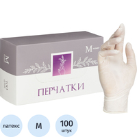 Перчатки медицинские смотровые латексные Cerebrum текстурированные нестерильные неопудренные размер M (7-8) белые (50 пар/100 штук в упаковке)